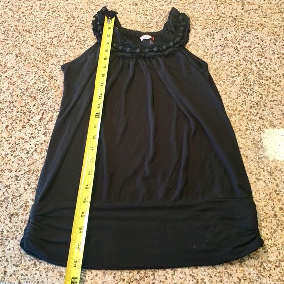 B Sharp USA Sz Small Black Loose Tank Top Blouse Ruffle Beaded Halter Neck - Picture 5 of 12
